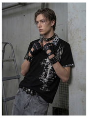 NOMANIAI Lightya Streetwear Y2K Leopard Print Collarless T-Shirt