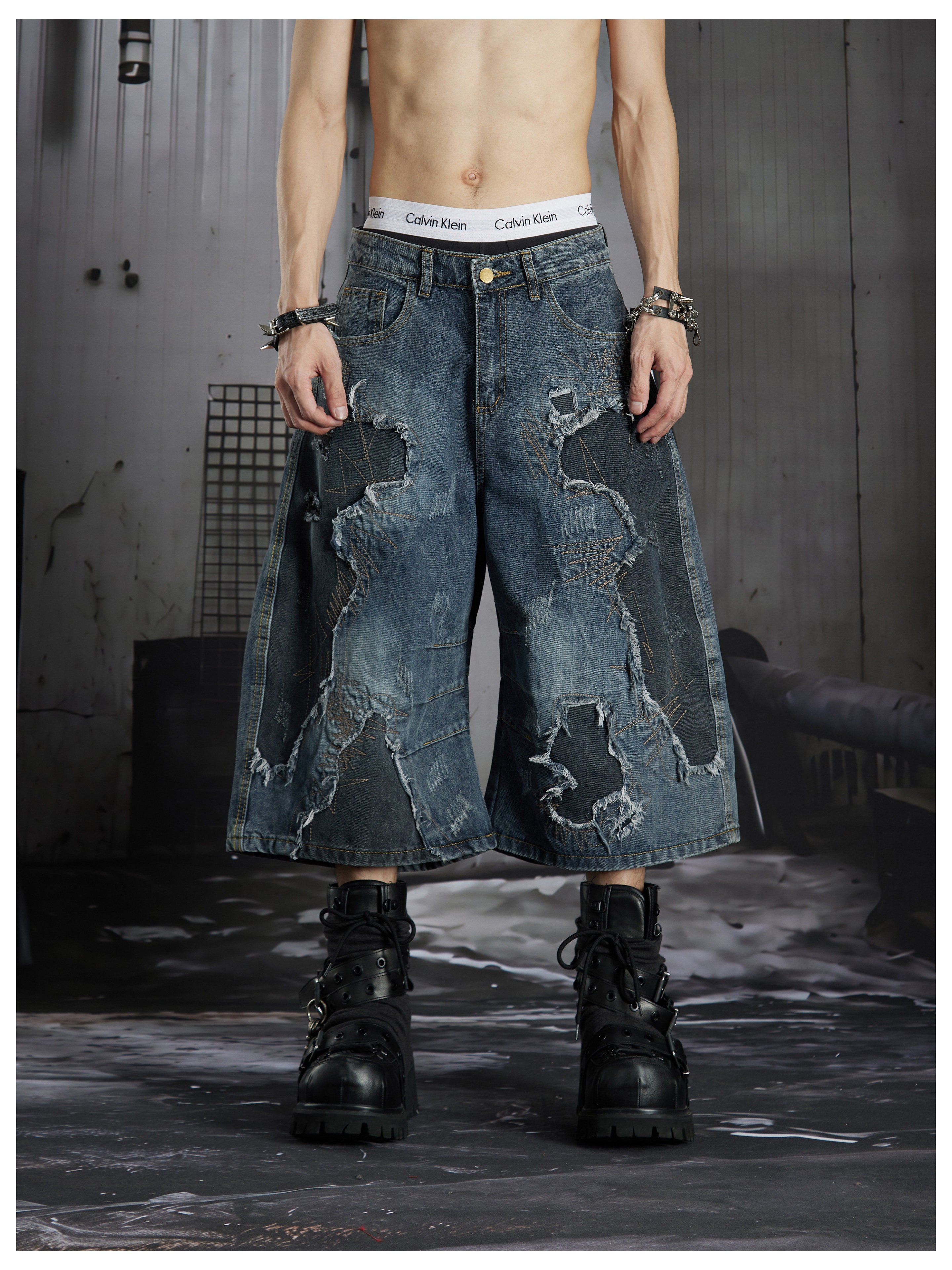 NOMANIAI Wasteland patchwork washed denim jeans