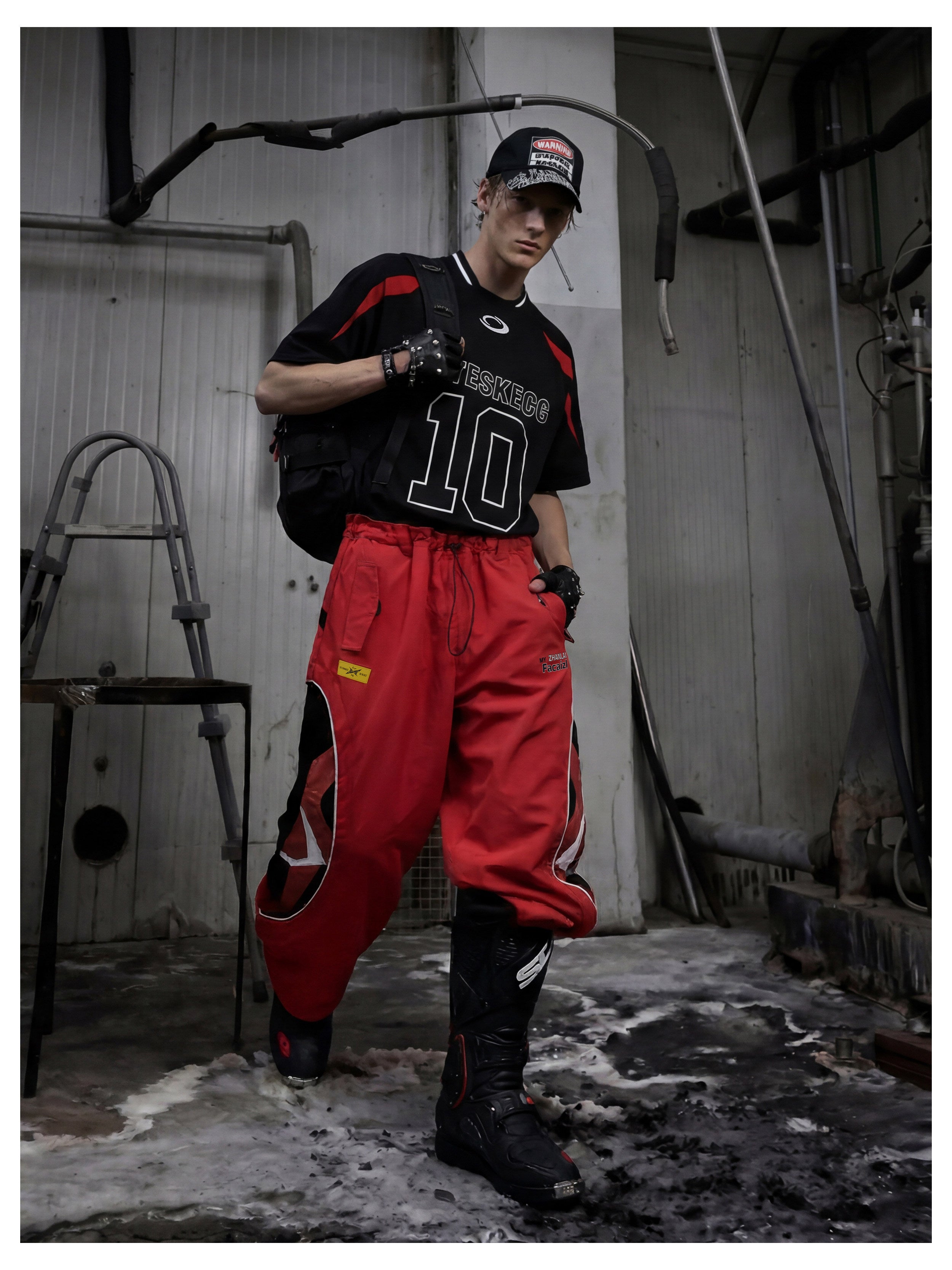 NOMANIAI Full embroidery Jersey sporty style with contrasting colors T-shirt