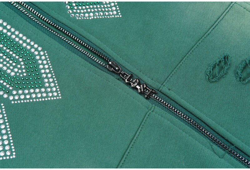 Lost Intricacy Casual Beaded Hole-Open Hoodie