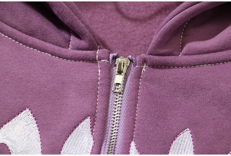 REVENGE embroidered loose fleece hooded sweater
