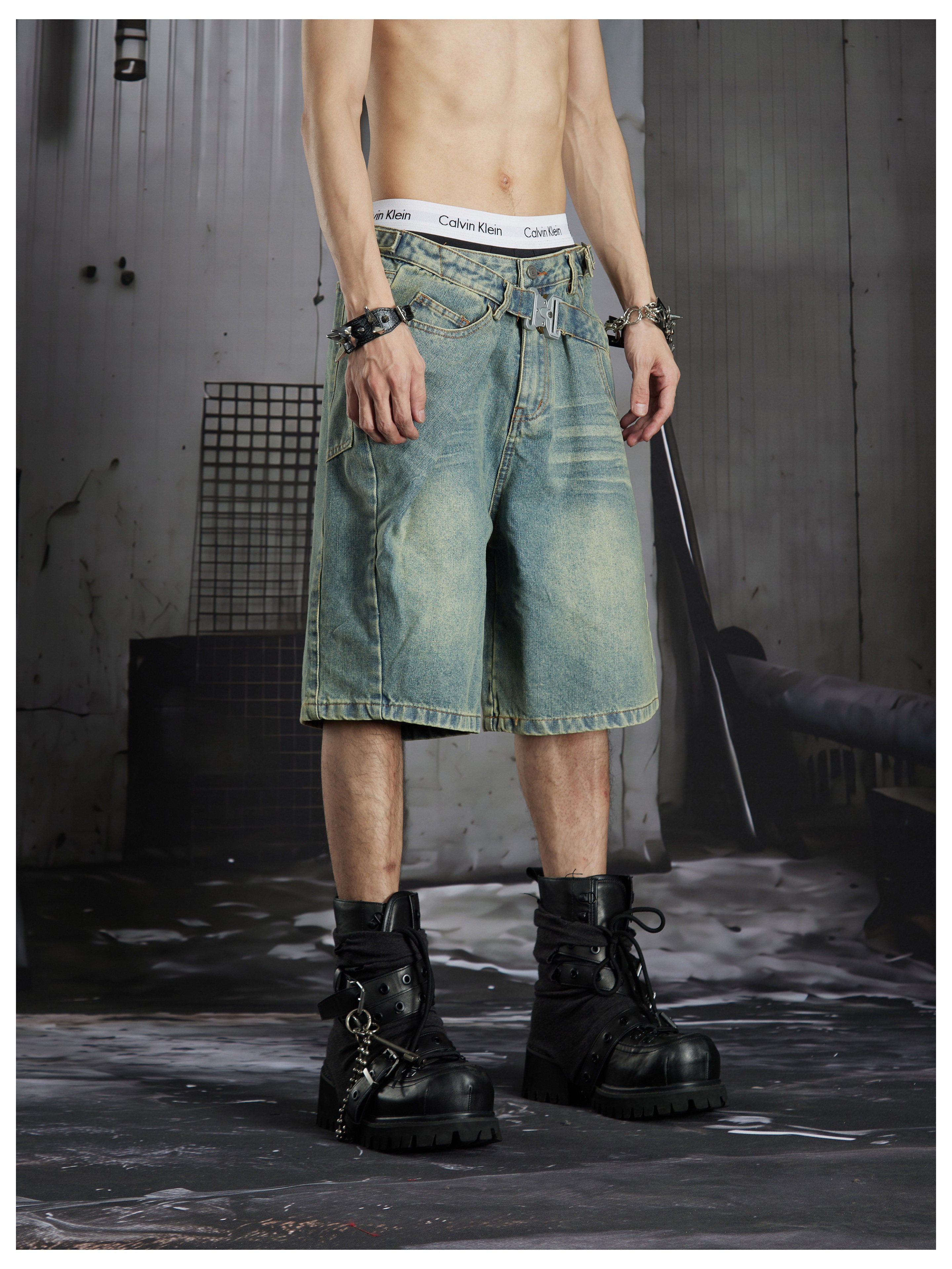 NOMANIAI Double waist top style old-fashioned five-pocket pants