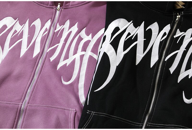 REVENGE embroidered loose fleece hooded sweater