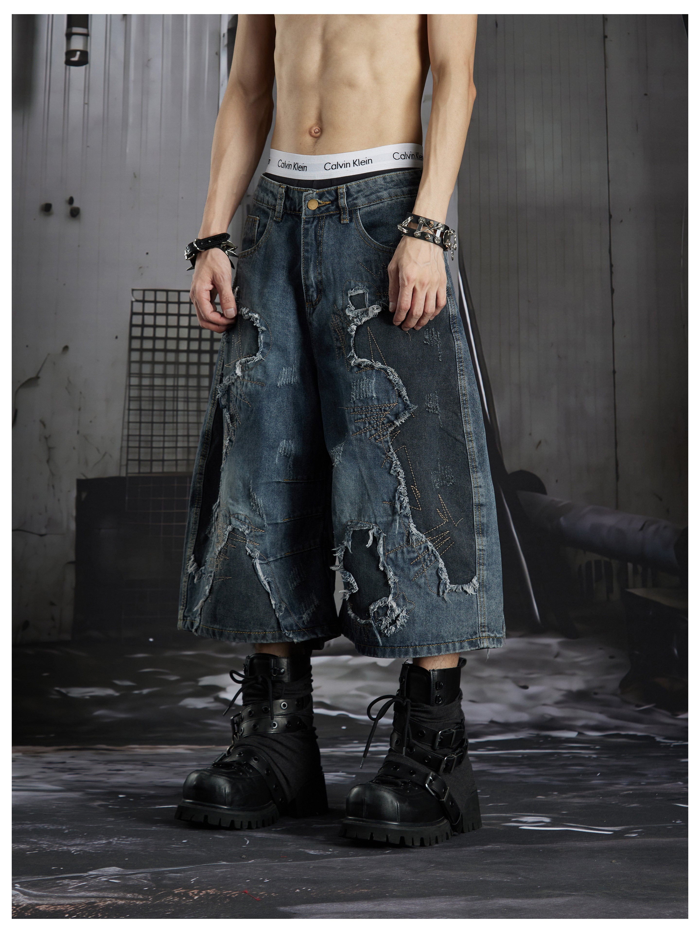 NOMANIAI Wasteland patchwork washed denim jeans