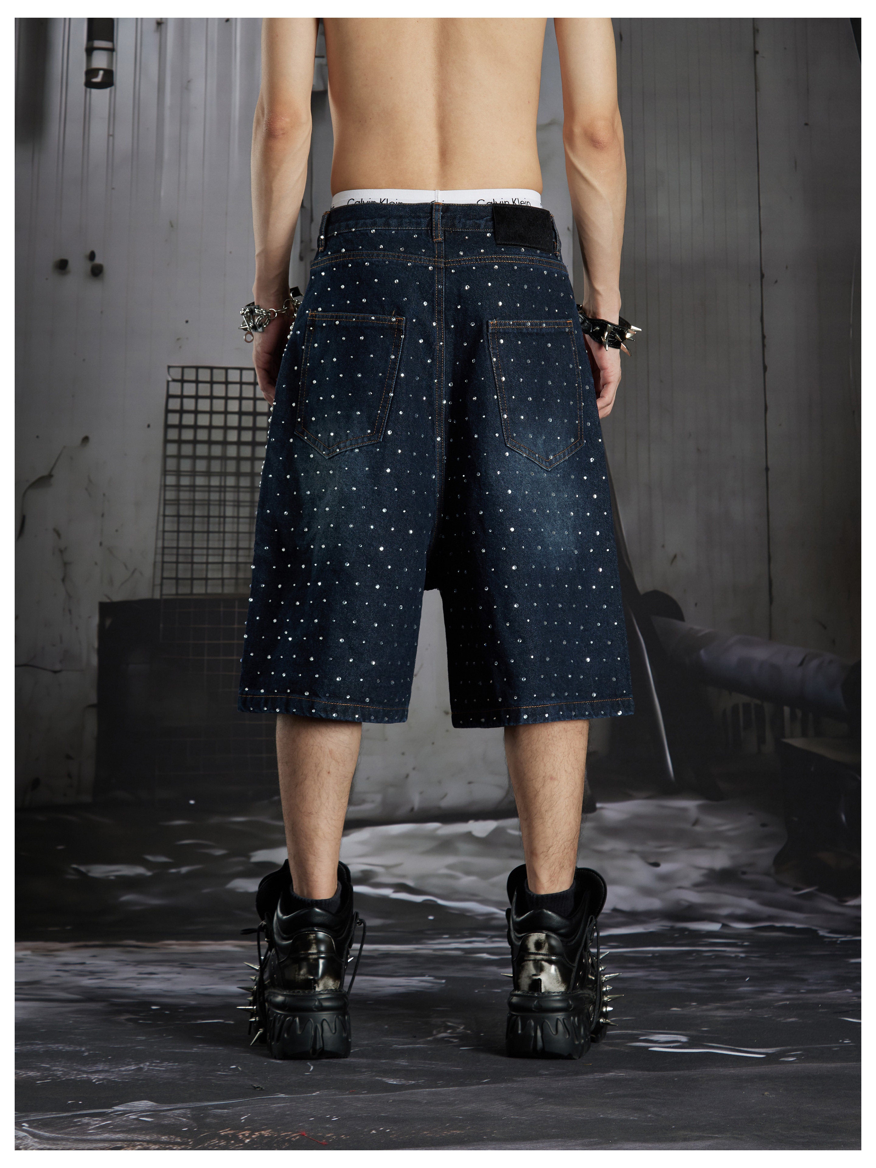 NOMANIAI Dark punk distressed wash denim capri pants