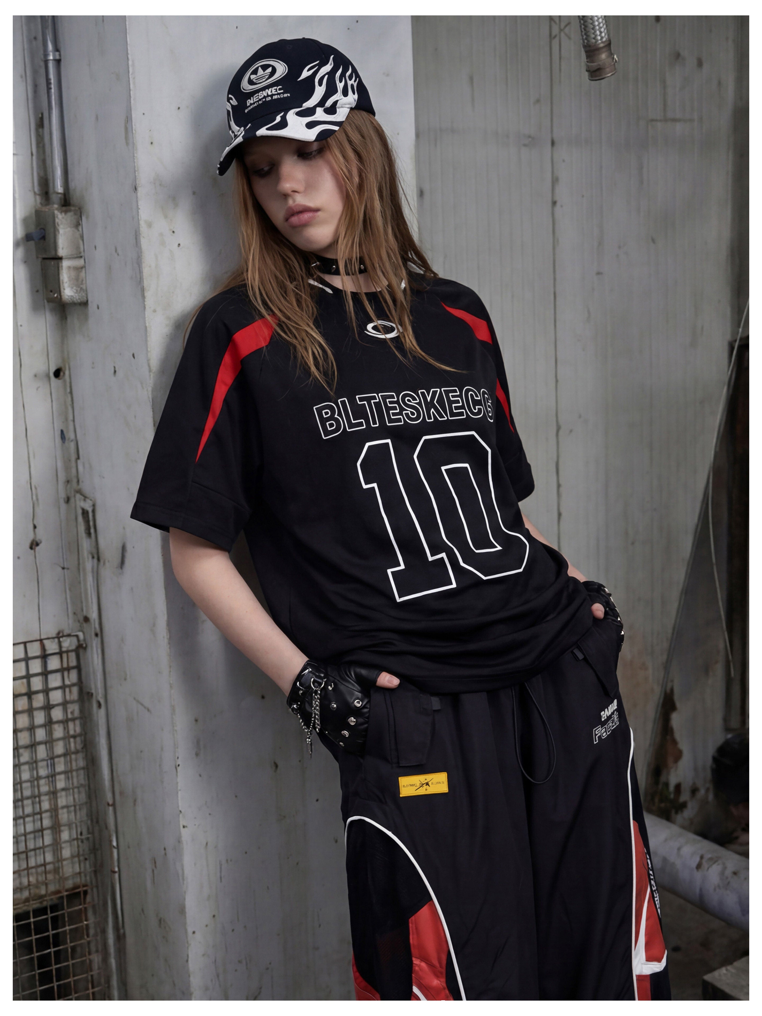 NOMANIAI Full embroidery Jersey sporty style with contrasting colors T-shirt