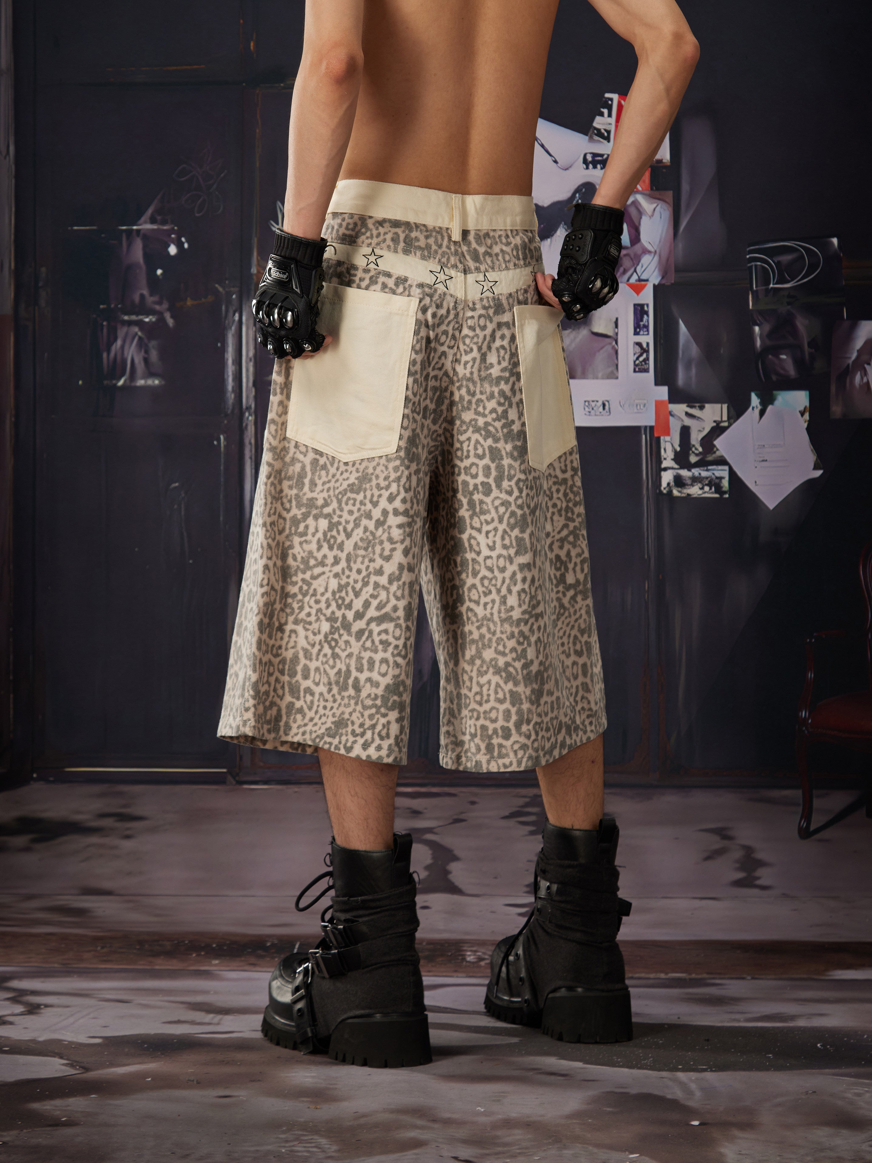NOMANIAI Punk Y2K leopard print pants - Loose and casual shorts