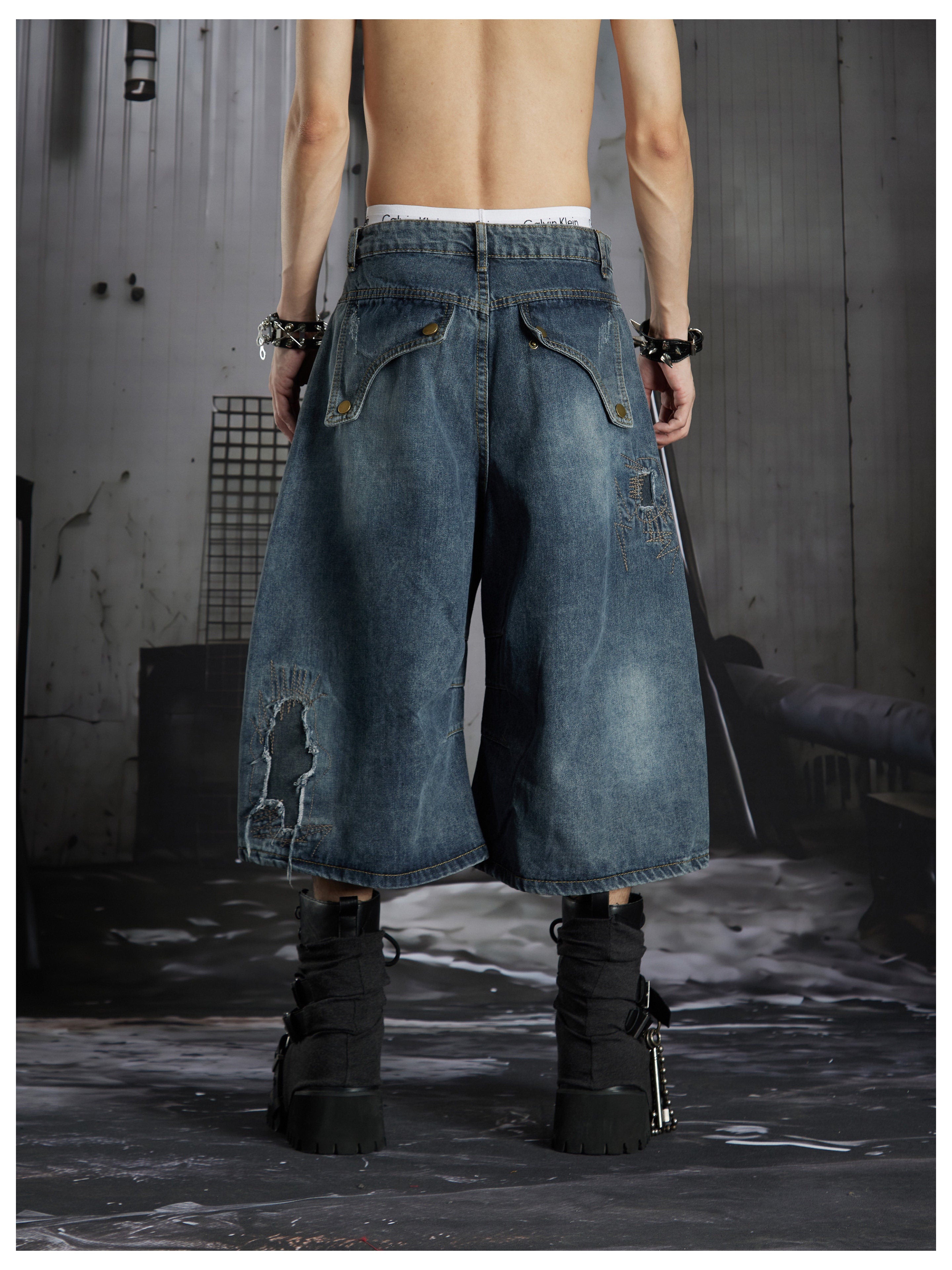 NOMANIAI Wasteland patchwork washed denim jeans