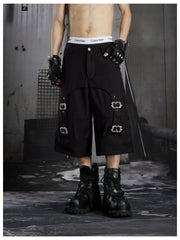 NOMANIAI Metal snap fastening capri pants