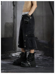 NOMANIAI Darkly stitched metal-embroidered shorts