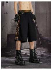 NOMANIAI Patchwork camouflage elastic waist embroidered shorts