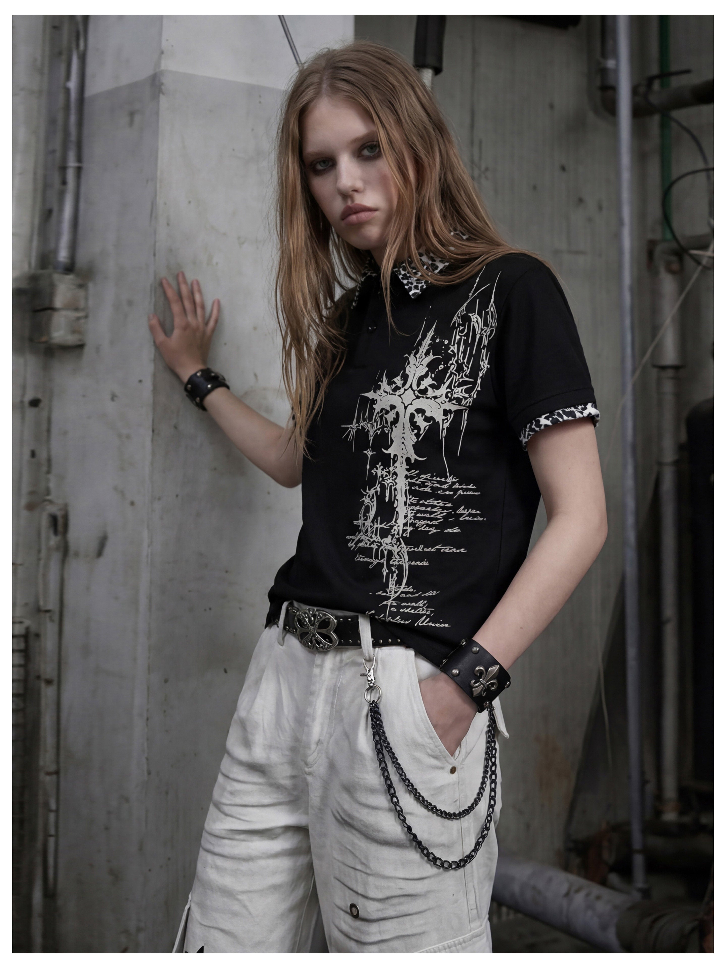NOMANIAI Lightya Streetwear Y2K Leopard Print Collarless T-Shirt