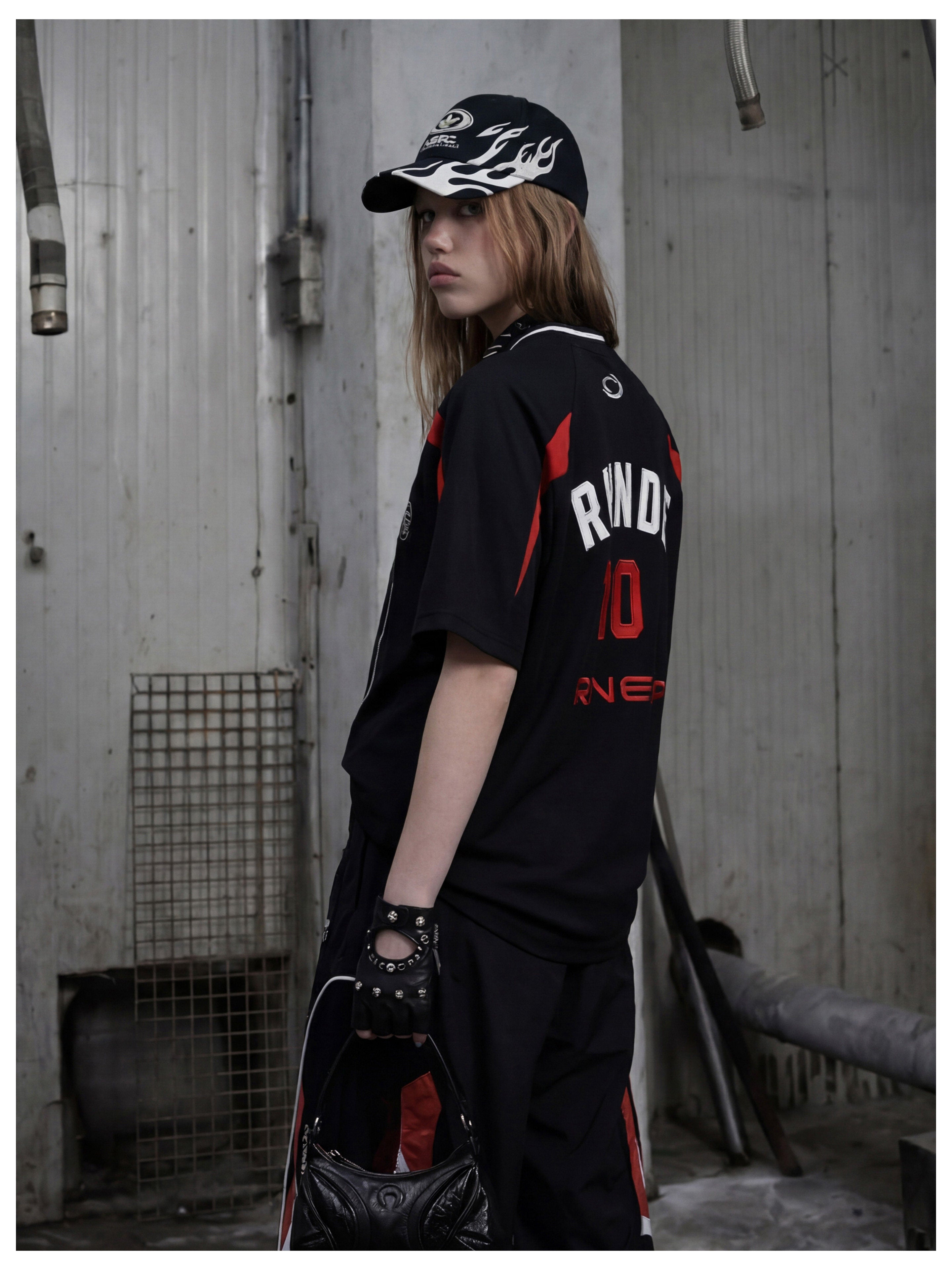 NOMANIAI Full embroidery Jersey sporty style with contrasting colors T-shirt