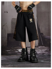 NOMANIAI Patchwork camouflage elastic waist embroidered shorts