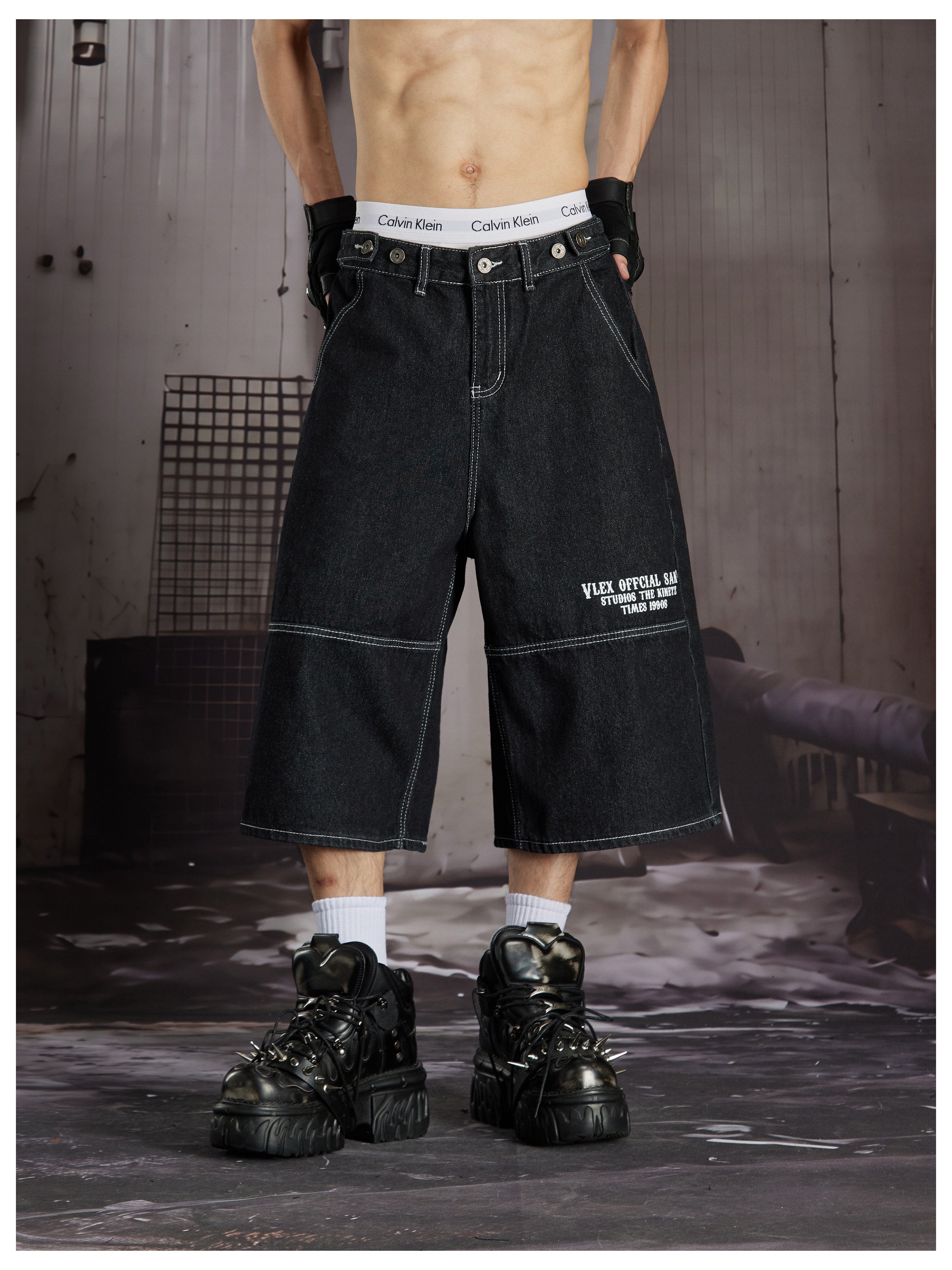 NOMANIAI Multi-pocket adjustable earflap printed capri pants