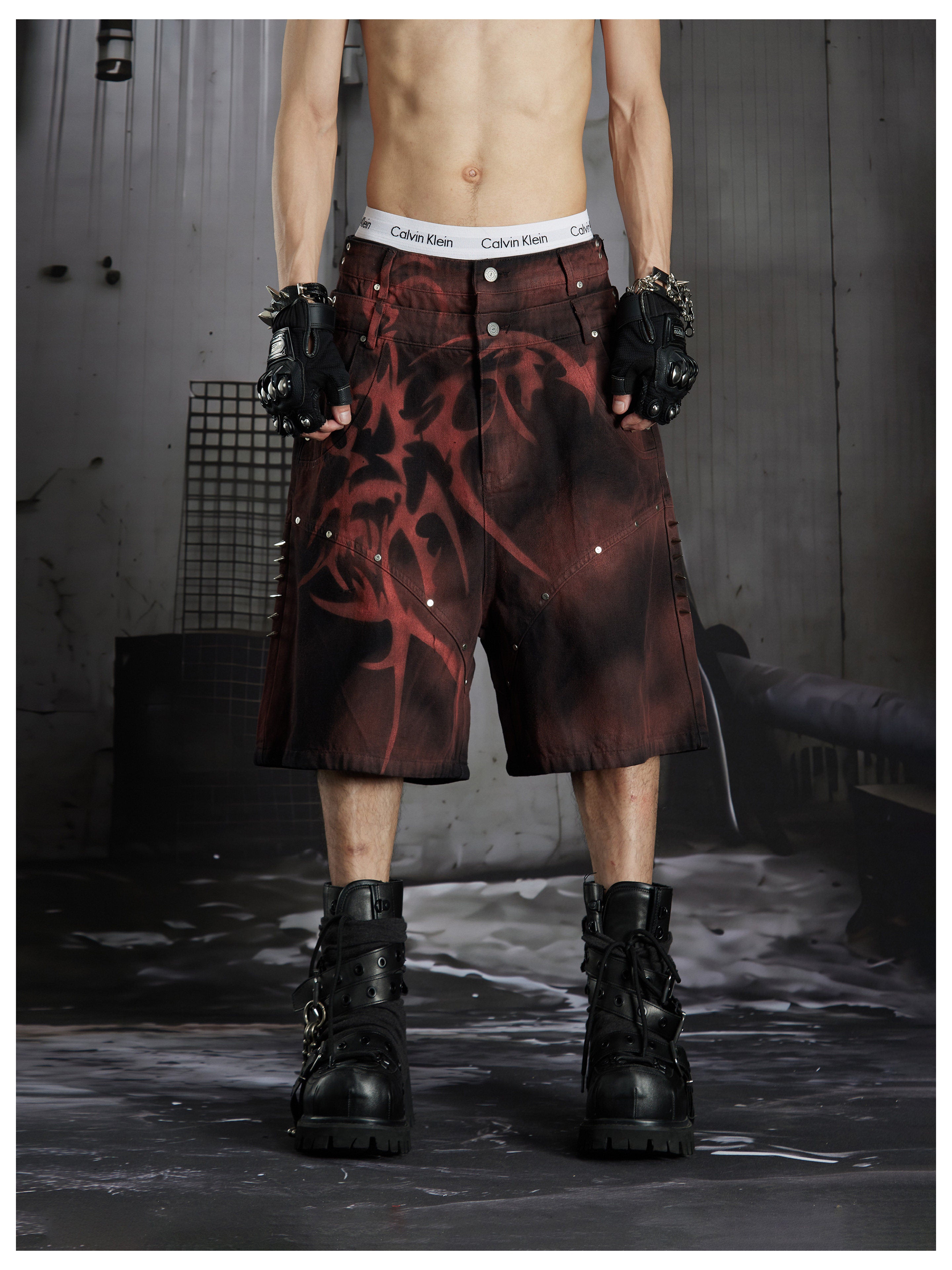 NOMANIAI Dark Vanguard Y2K Hand-painted Rivet Five-Piece Pants