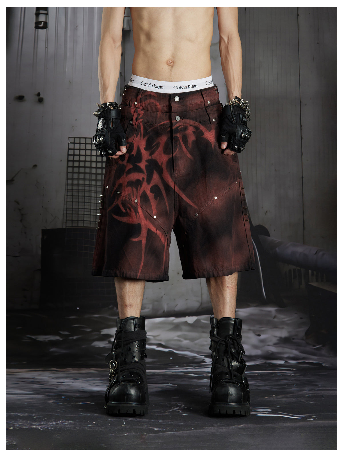 NOMANIAI Dark Vanguard Y2K Hand-painted Rivet Five-Piece Pants