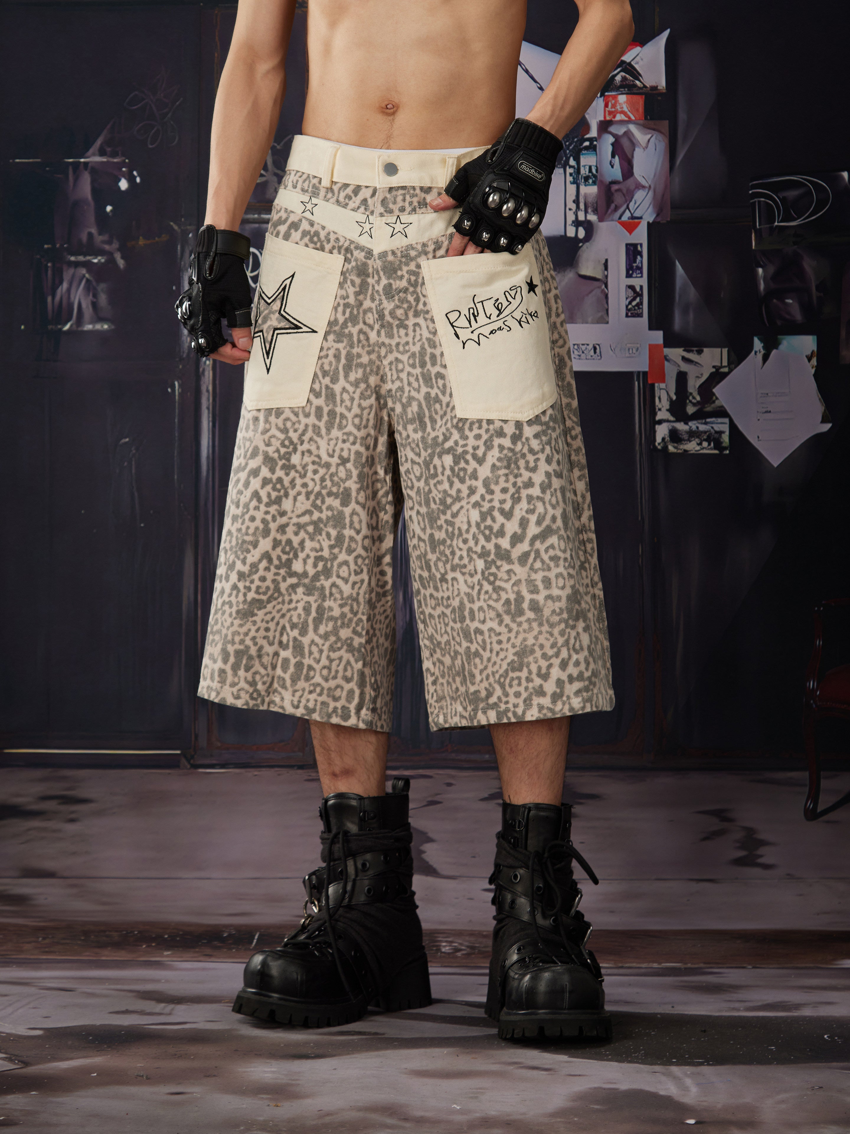 NOMANIAI Punk Y2K leopard print pants - Loose and casual shorts