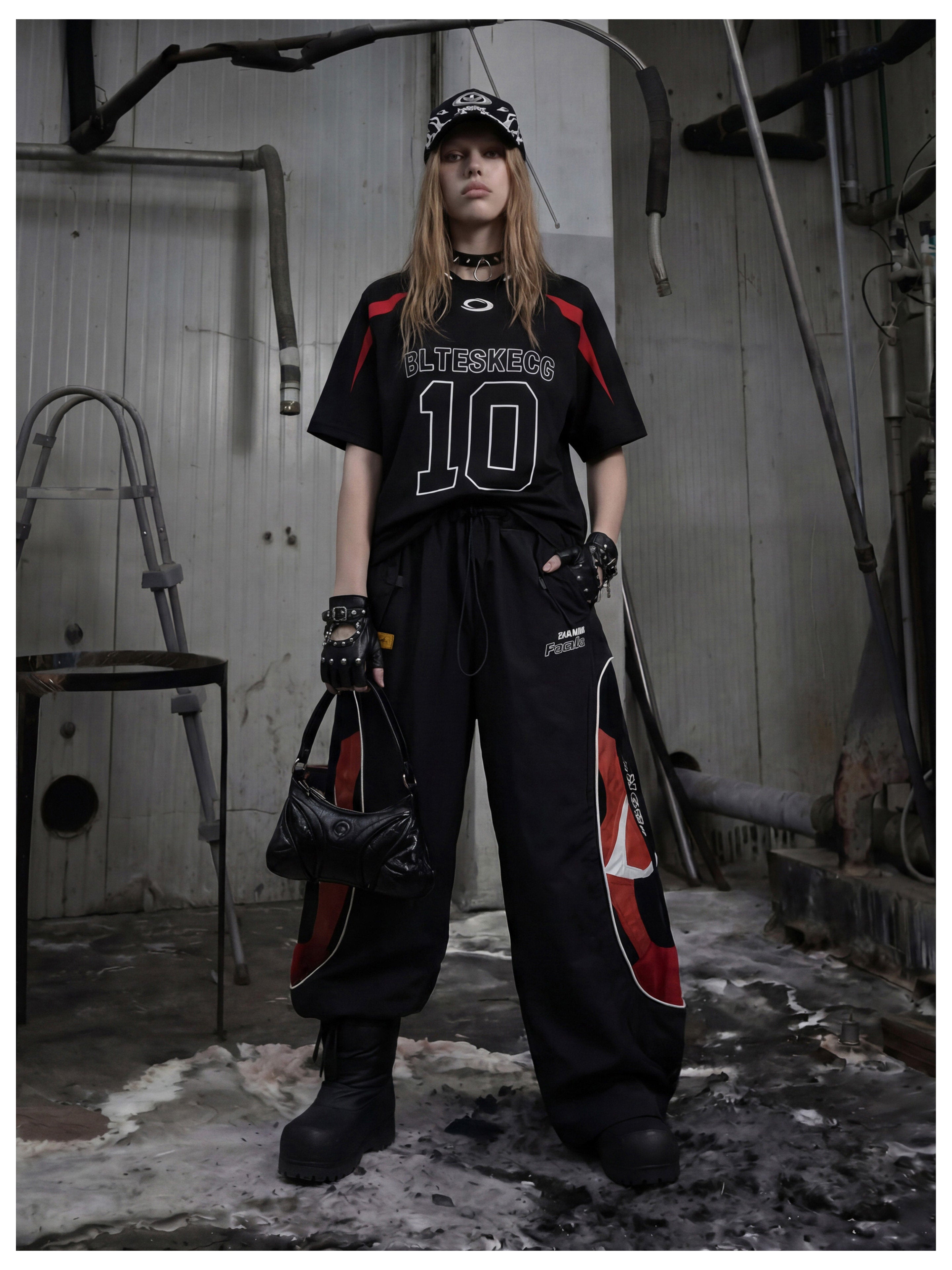 NOMANIAI Full embroidery Jersey sporty style with contrasting colors T-shirt