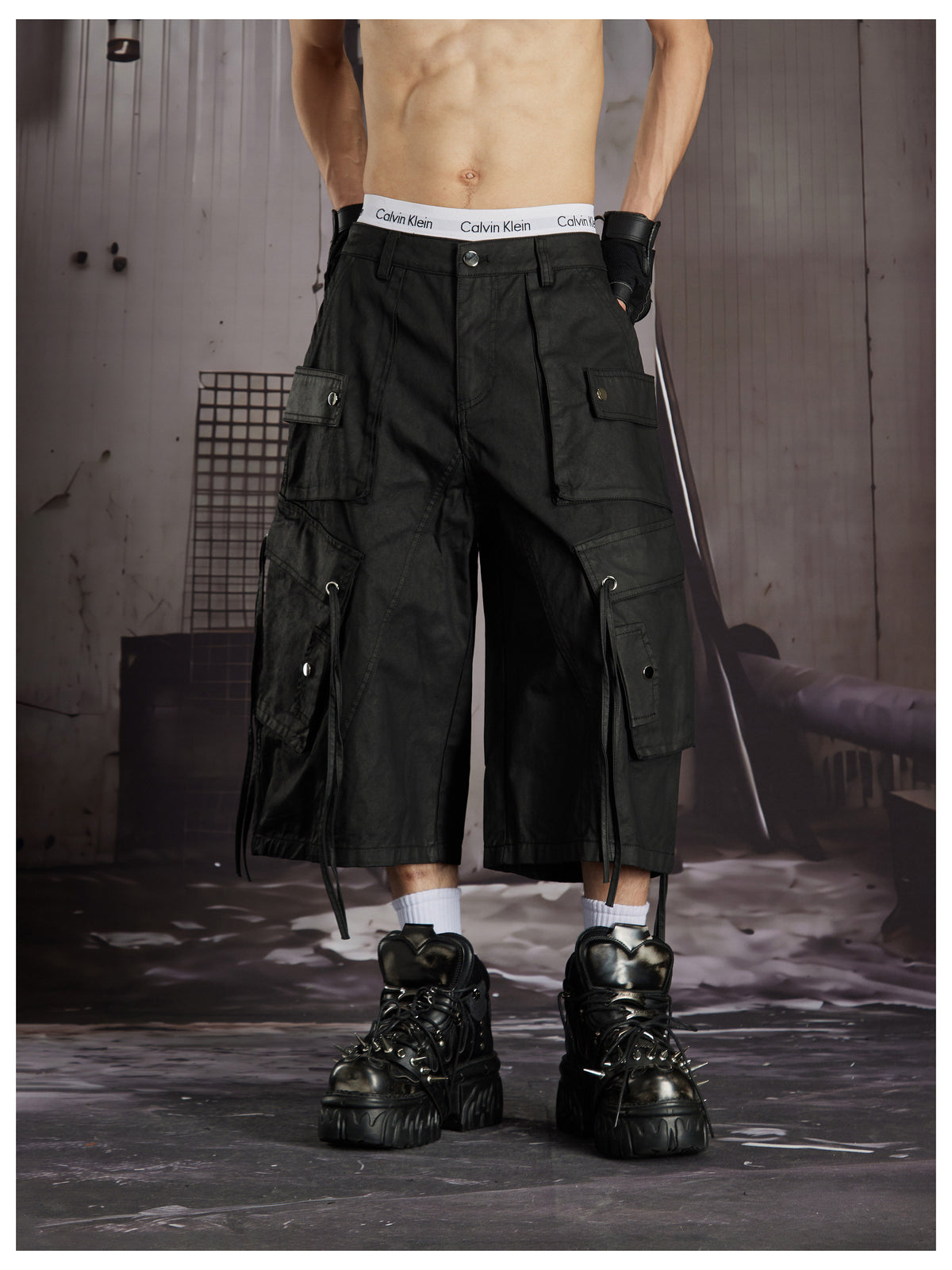 NOMANIAI Multi-pocket work pants, ankle-length pants
