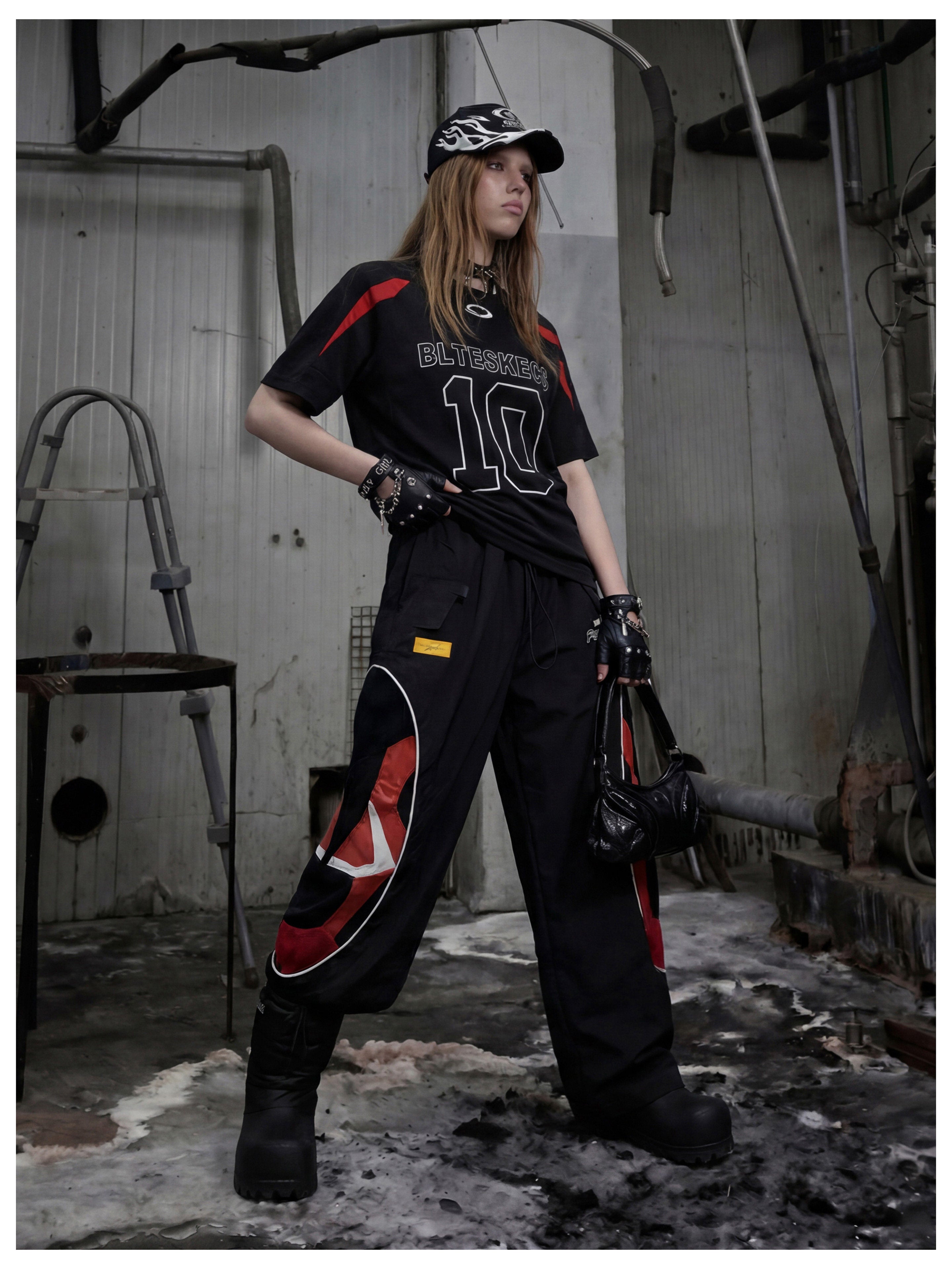 NOMANIAI Full embroidery Jersey sporty style with contrasting colors T-shirt
