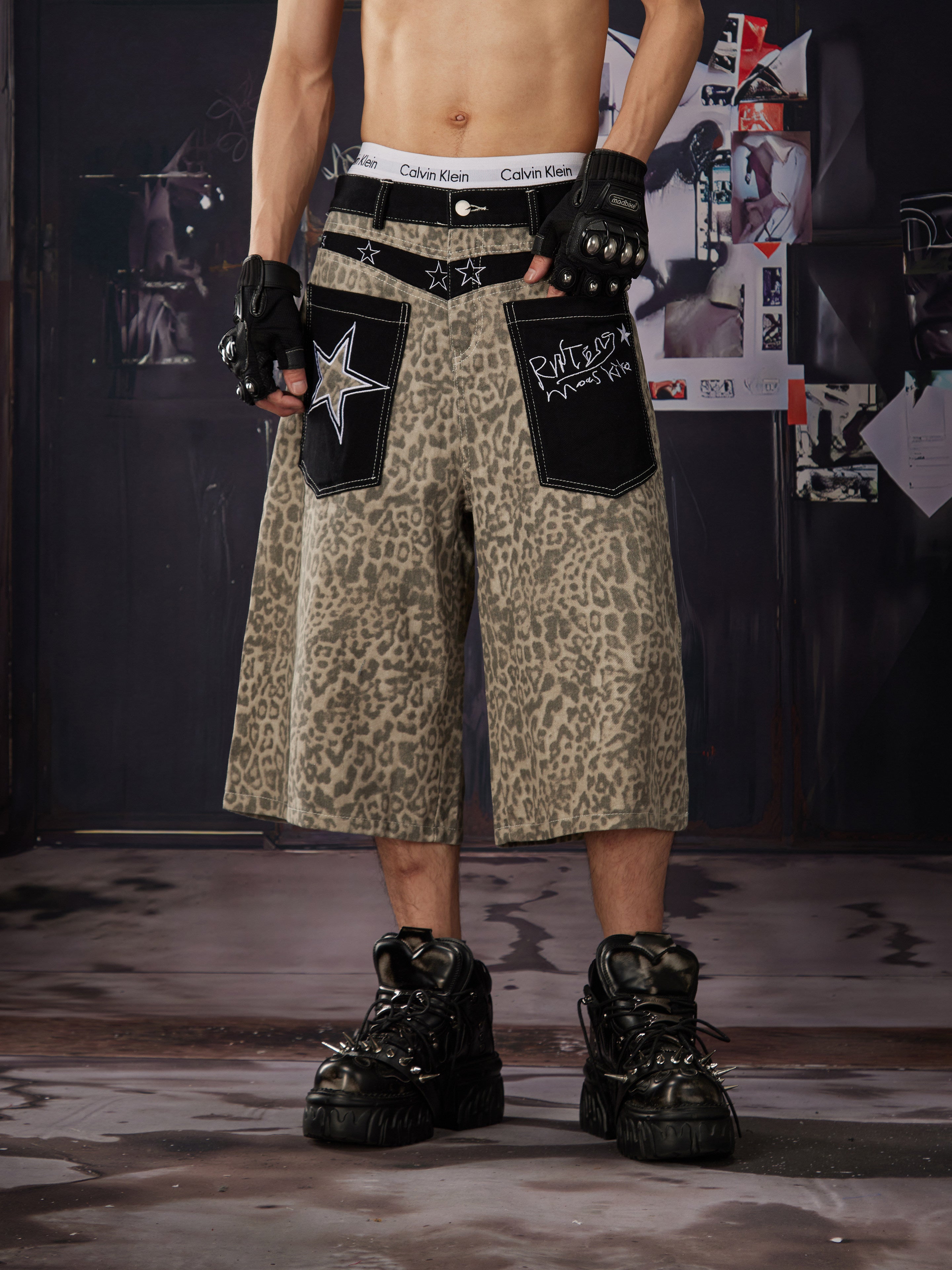 NOMANIAI Punk Y2K leopard print pants - Loose and casual shorts