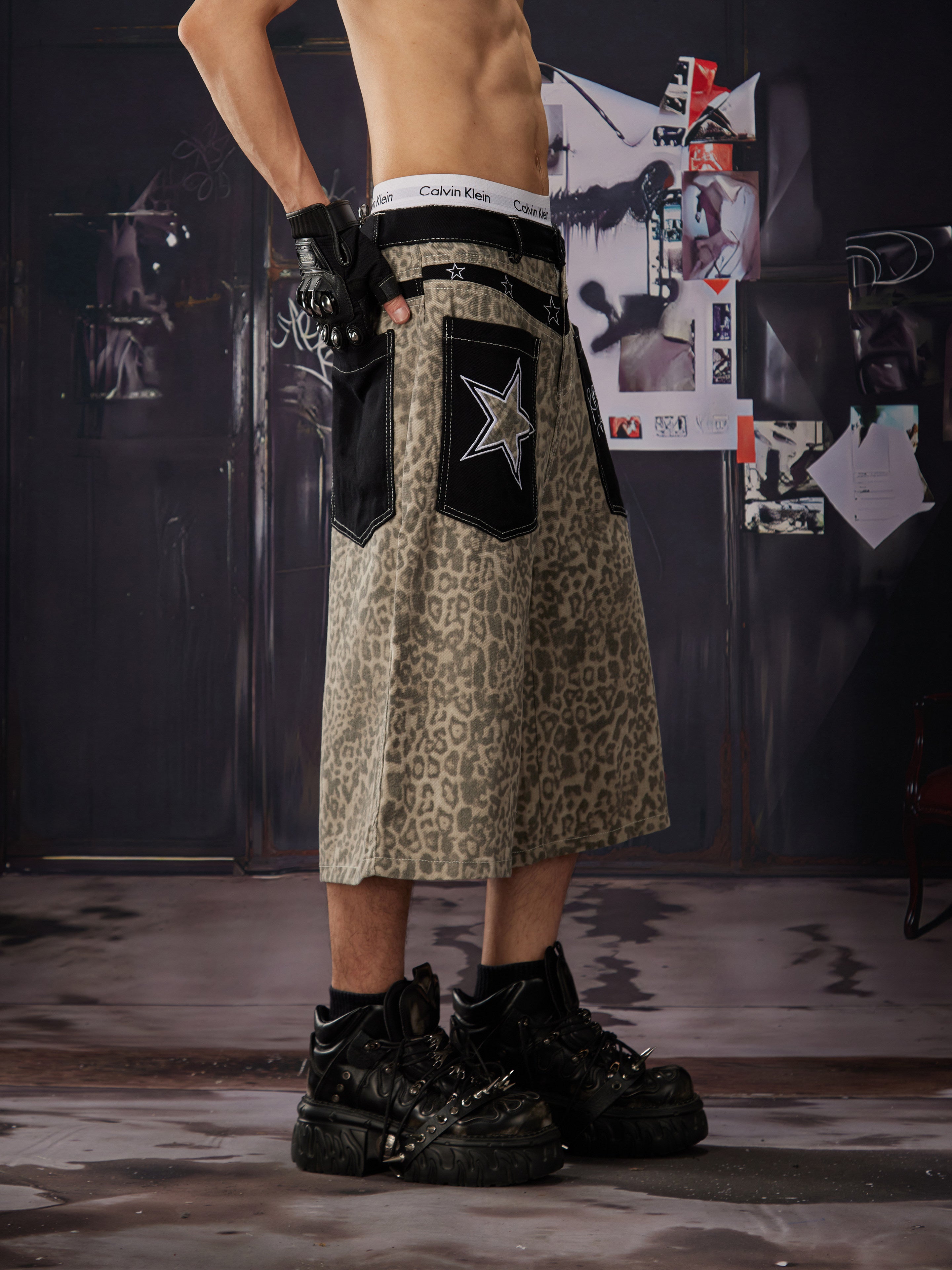 NOMANIAI Punk Y2K leopard print pants - Loose and casual shorts