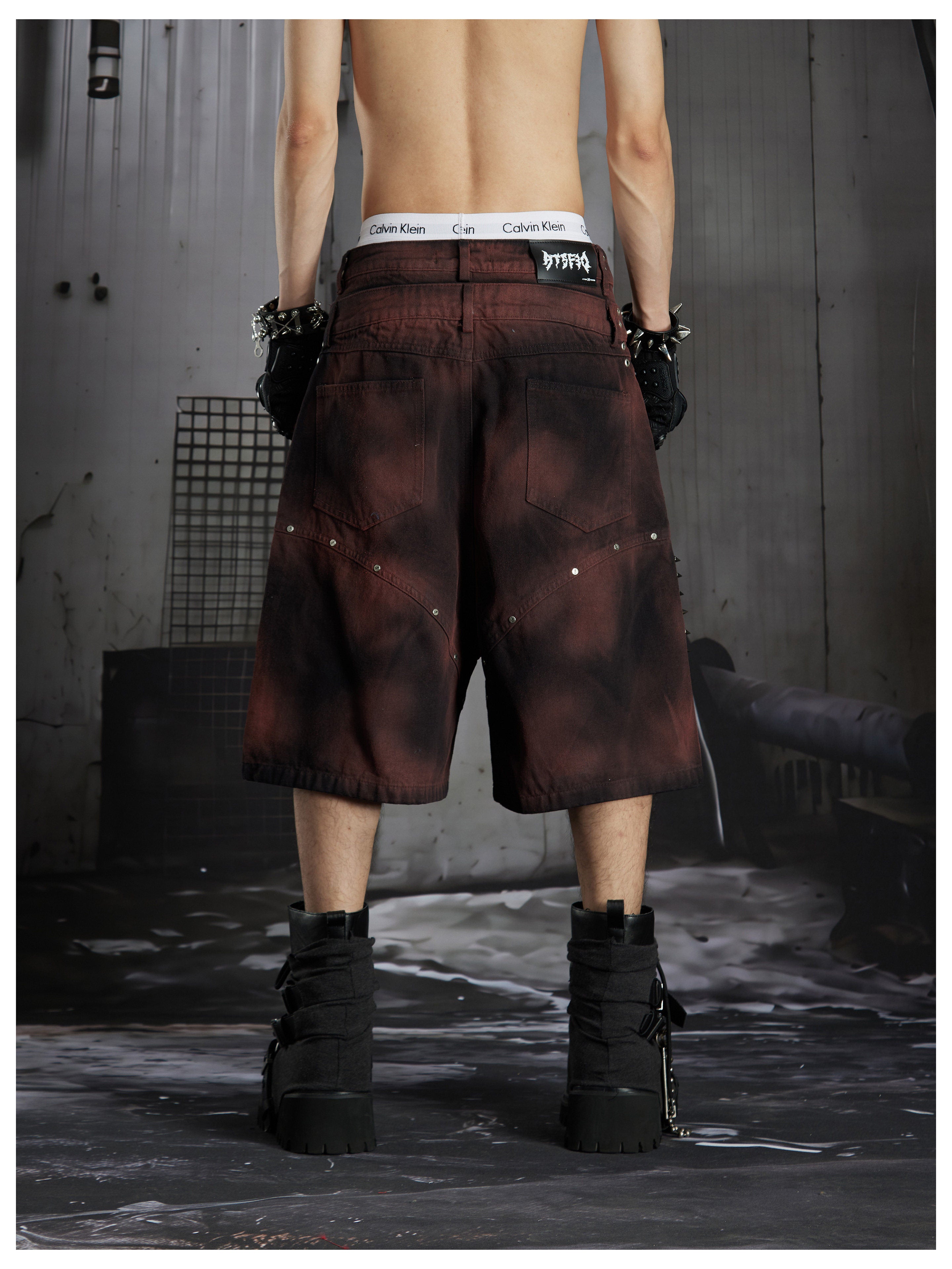NOMANIAI Dark Vanguard Y2K Hand-painted Rivet Five-Piece Pants