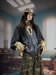 NOMANIAI Two-piece joined V-neck long-sleeved knitted T-shirt