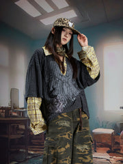 NOMANIAI Two-piece joined V-neck long-sleeved knitted T-shirt