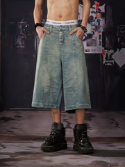 NOMANIAI Buttoned washed distressed loose straight jeans