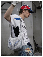 NOMANIAI Full embroidery Jersey sporty style with contrasting colors T-shirt