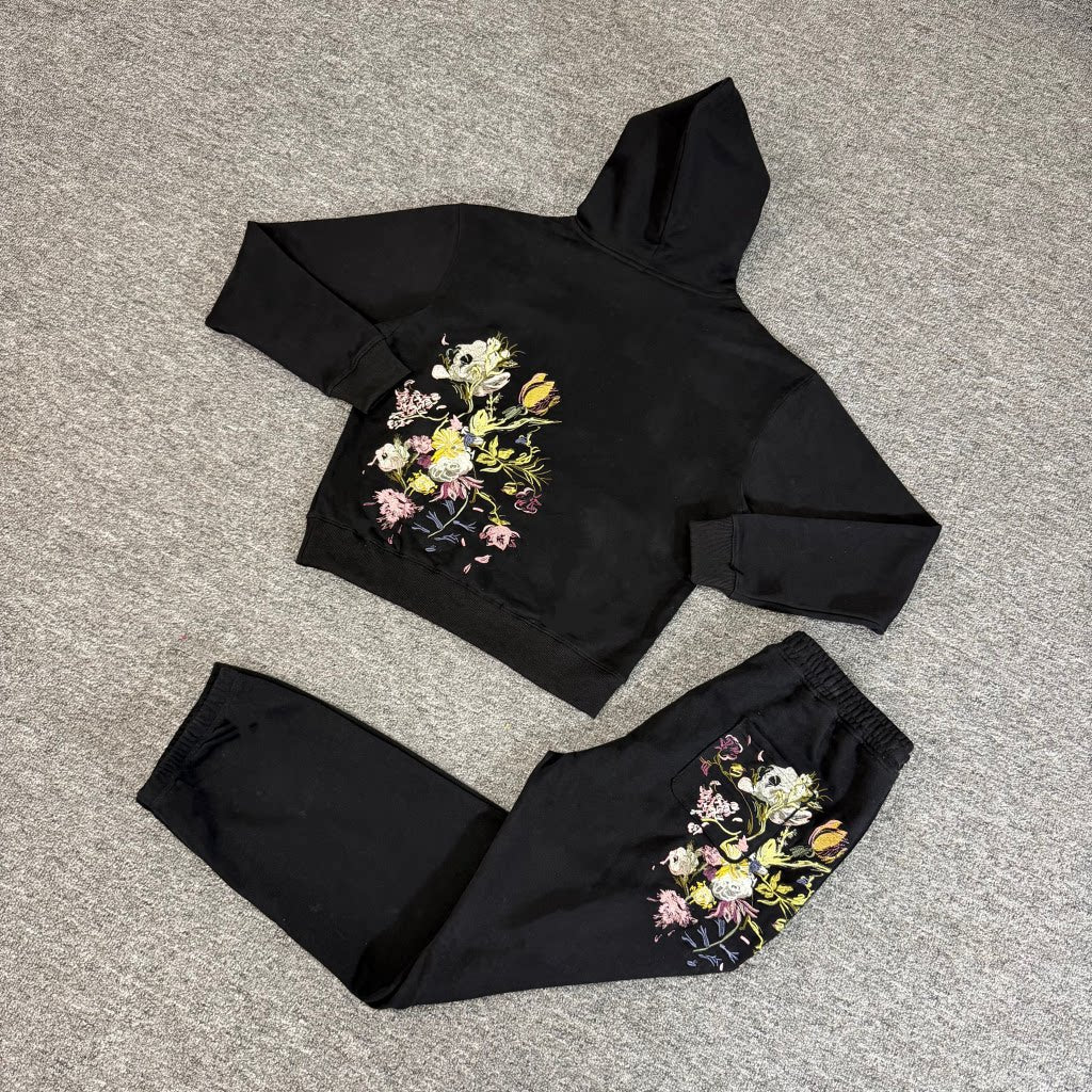 Derschutze Floral Embroidered Fleece Tracksuit Set