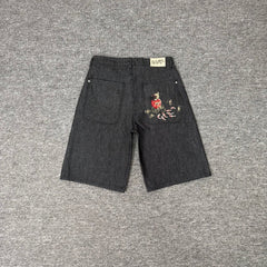 Derschutze Koi Fish Embroidered Denim Shorts