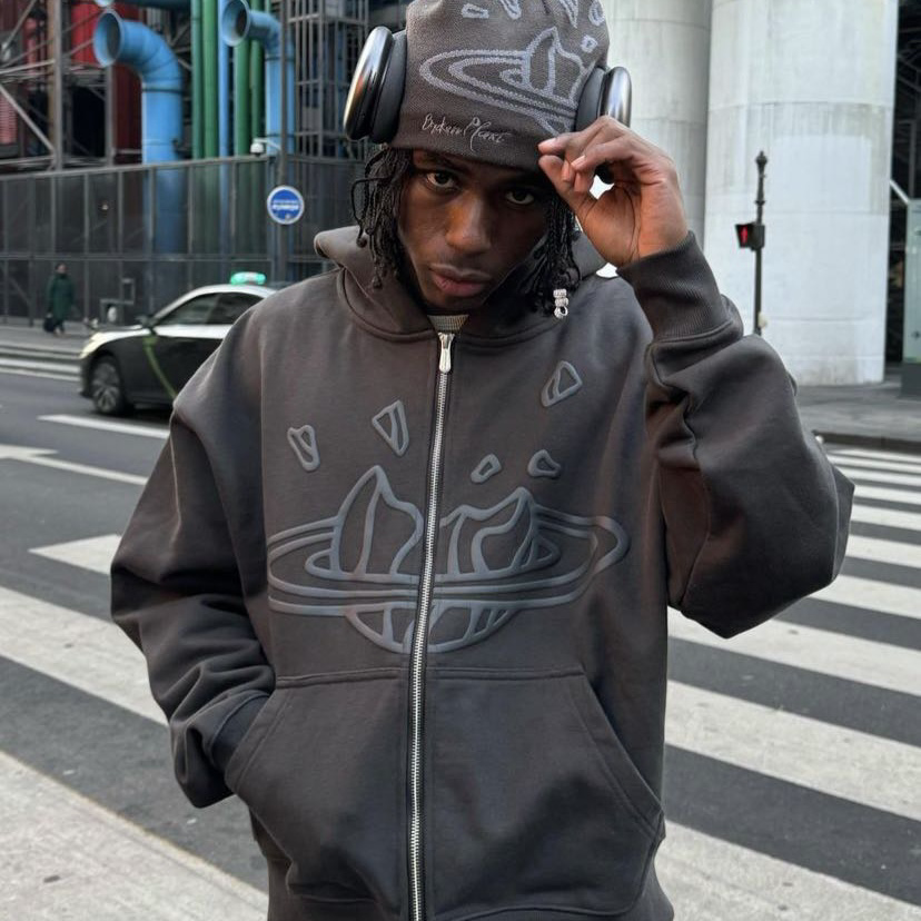 Broken Planet Puff Print Fleece Zip Hoodie