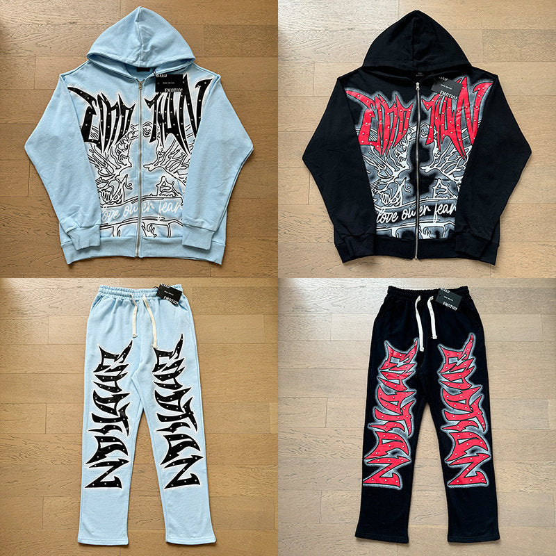MIXED EMOTION Rhinestone Full Zip Sweatsuit Set
