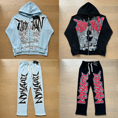 MIXED EMOTION Rhinestone Full Zip Sweatsuit Set
