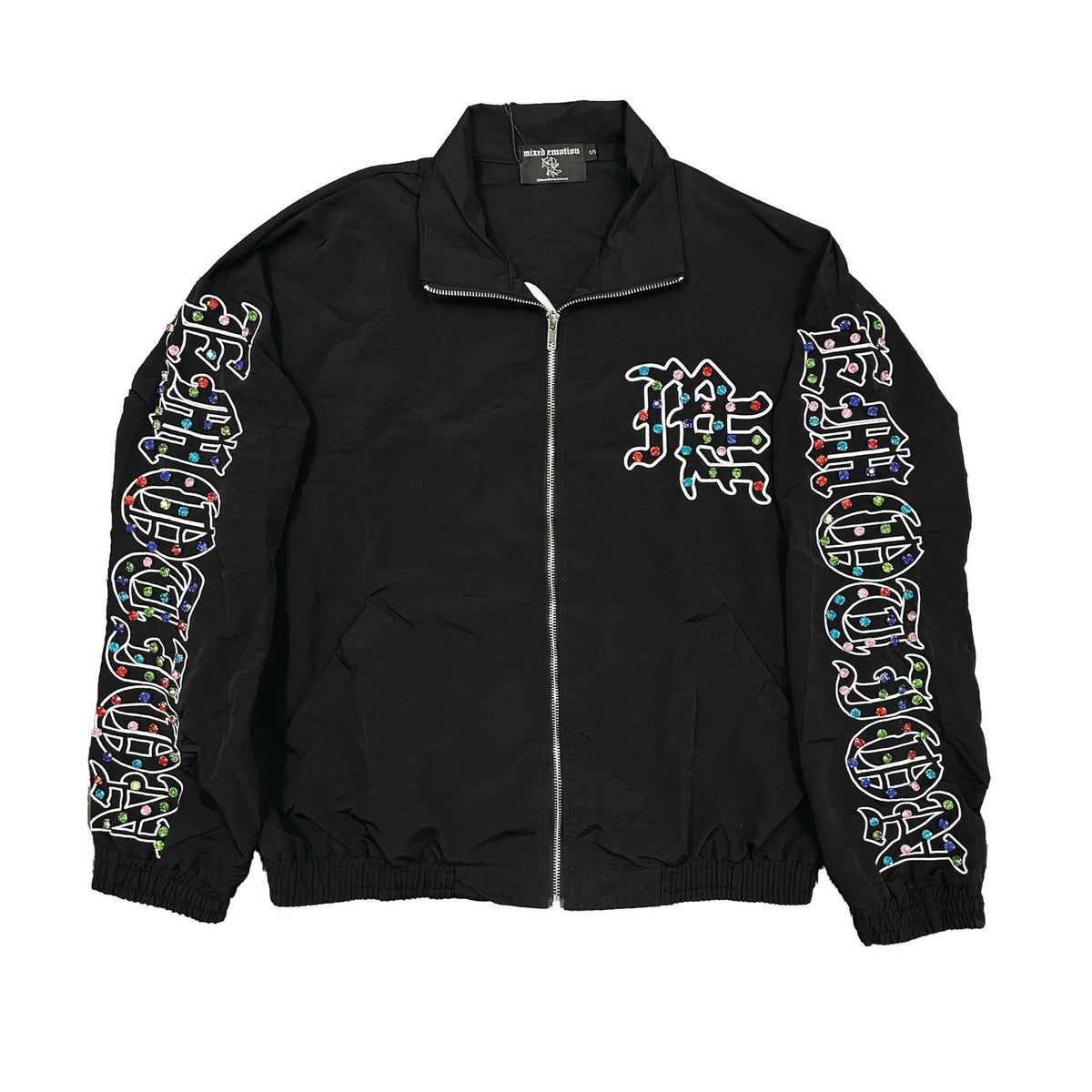 MIXED EMOTION Rhinestone Embroidered Bomber Jacket