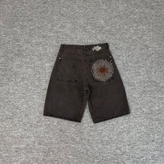 Derschutze  Heavyweight Applique Embroidered Denim Shorts