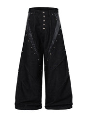 A knife high street patchwork python leather riveted denim pants
