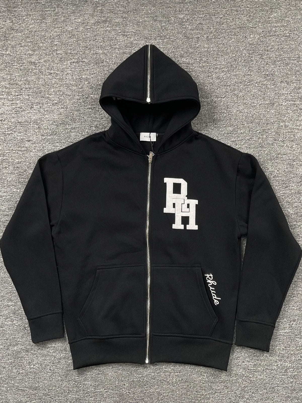 RHUDE Puff Letter Print Fleece Full Zip Hoodie