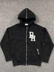 RHUDE Puff Letter Print Fleece Full Zip Hoodie