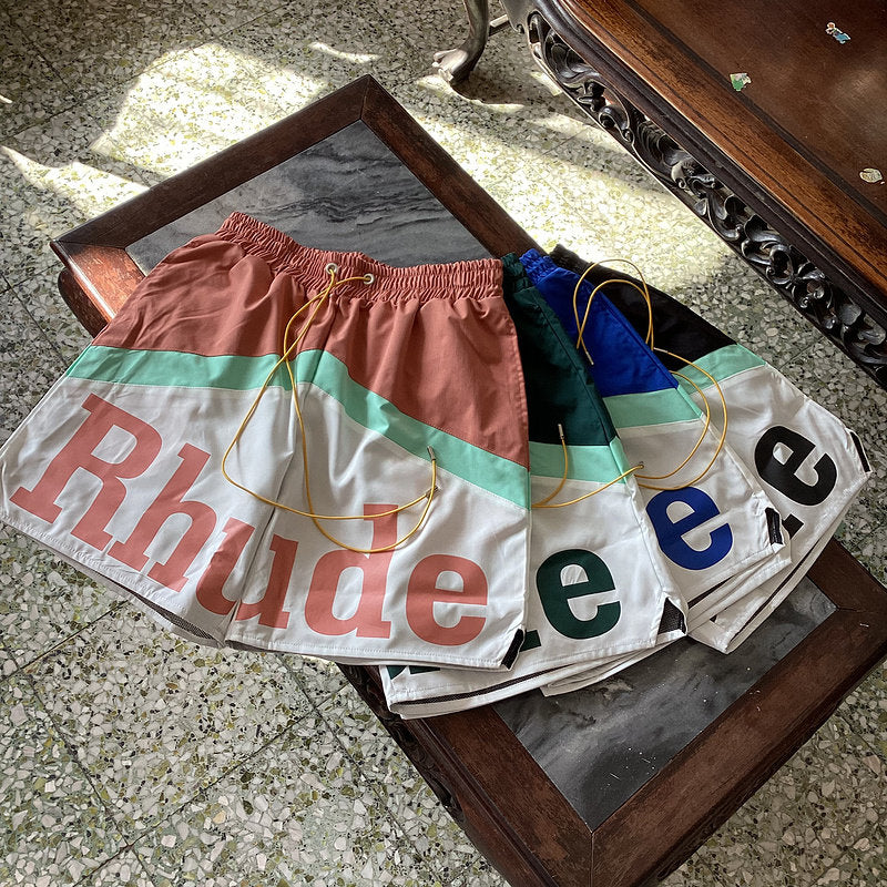RHUDE Color Block Letter Print Quick Dry Shorts