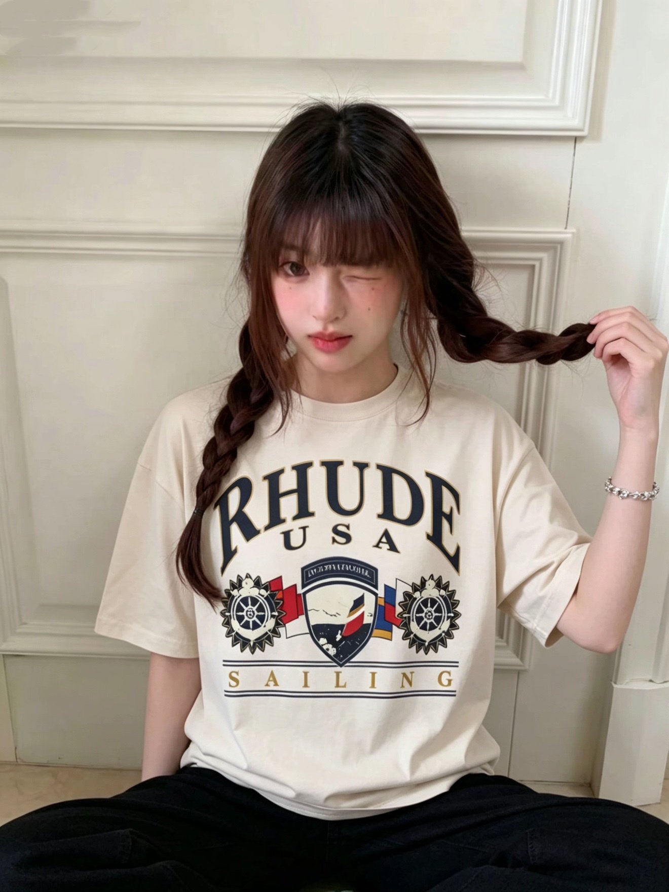 RHUDE American Retro Letter Print Loose Summer T-Shirt