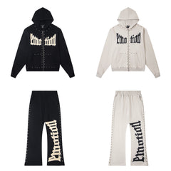 MIXED EMOTION Beaded Graphic Cotton Sweatsuit Set