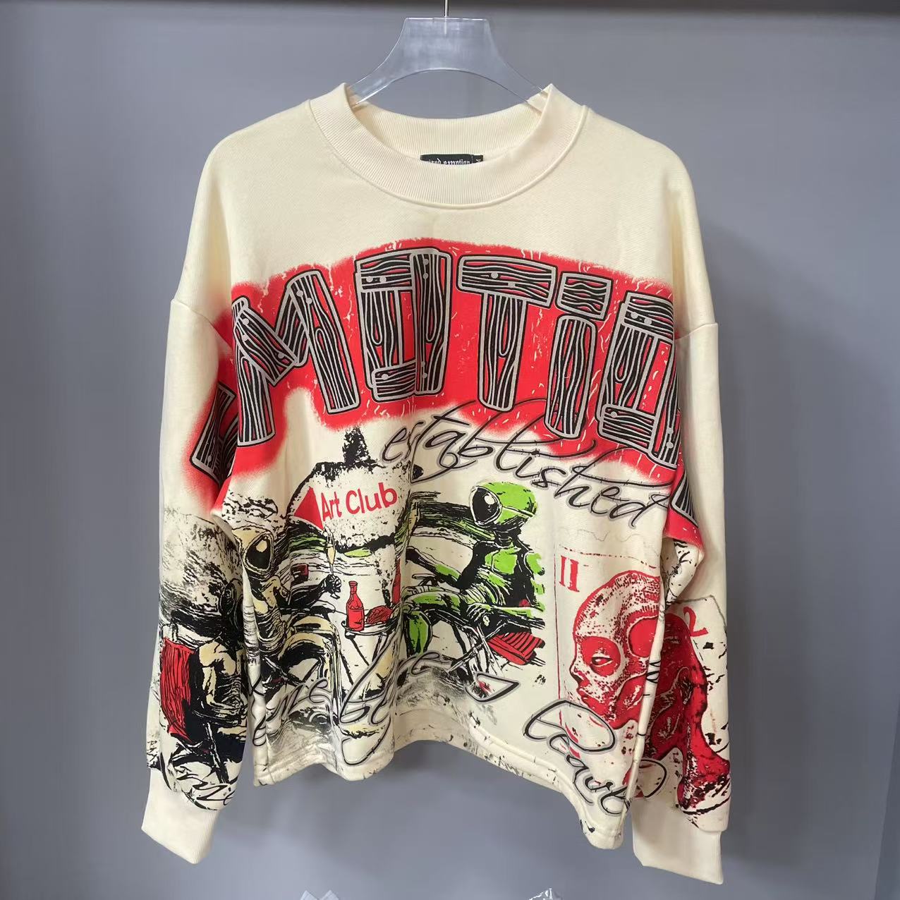 Mixed Emotion Graffiti Cream Crewneck Pullover Sweatshirt
