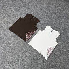 Derschutze Sakura Embroidered Pure Cotton Tank Top
