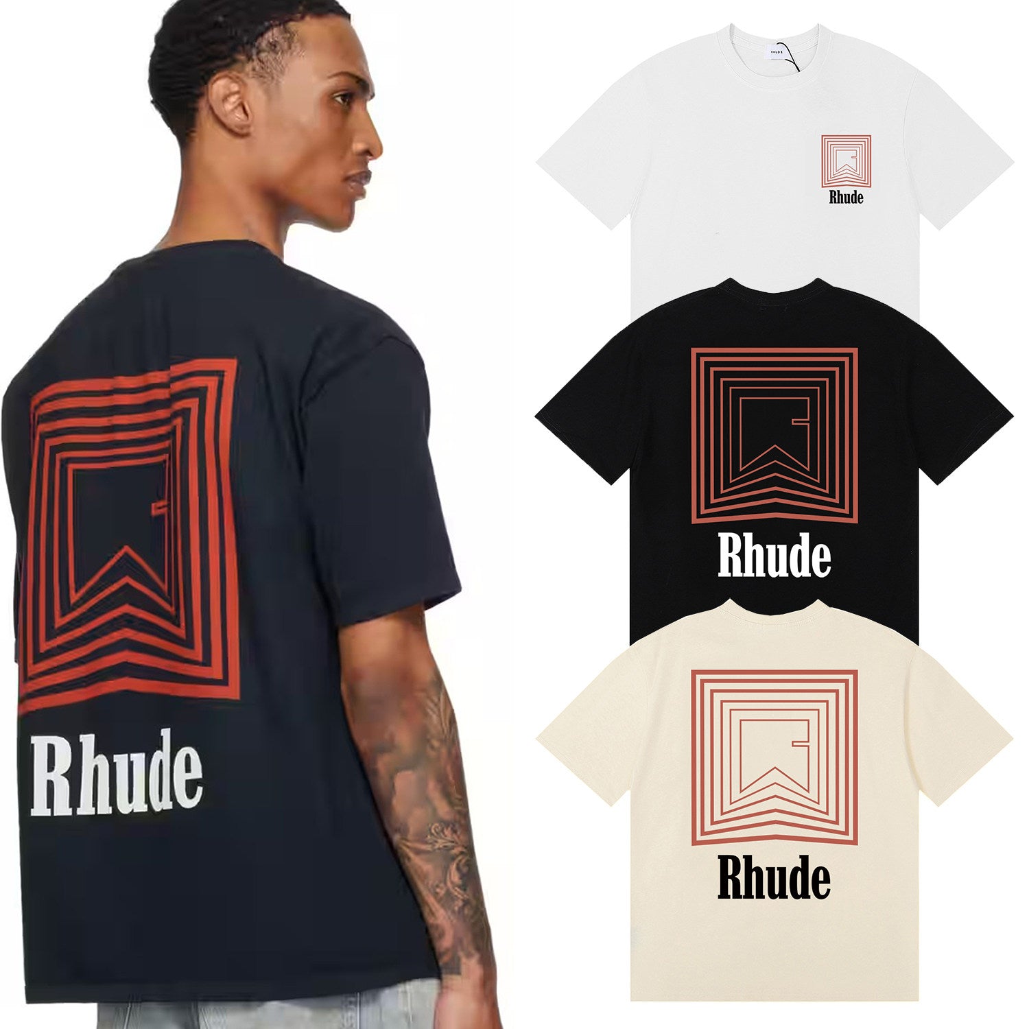 RHUDE Summer Maze Graphic Printed Oversized Cotton Tee