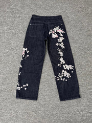 Derschutze Koi Floral Embroidered Loose Jeans