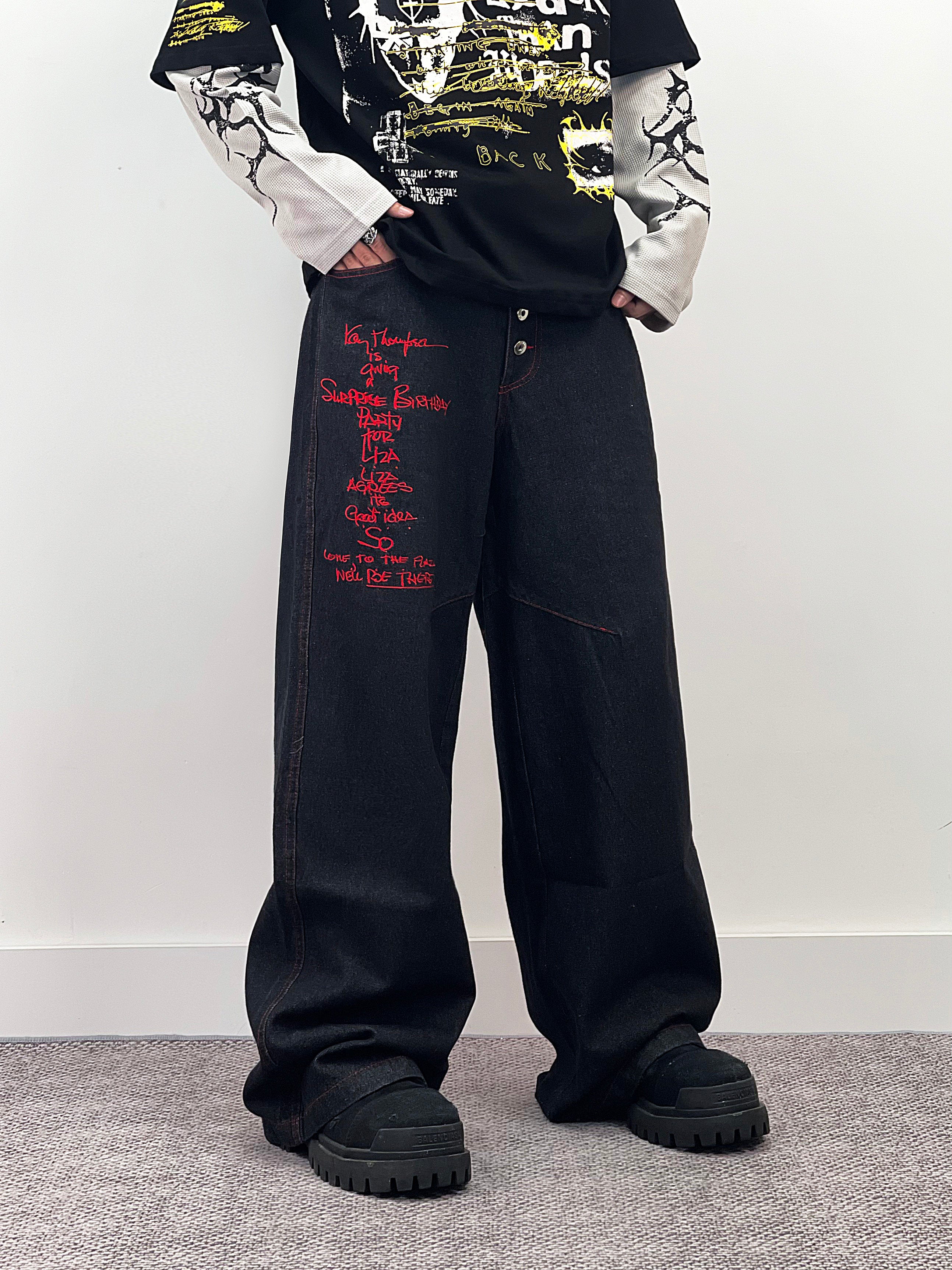 A knife high street cross-letter embroidered straight-leg denim pants